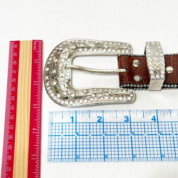 Blazin Roxx Belt MEDIUM Brown Croc Print Western Rodeo Bling Rhinestone Jewels - Picture 9 of 11